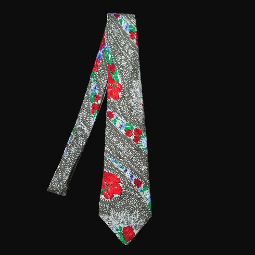 Leonard Paris Maus & Hoffman Mens Silk Tie Paisley Floral Red Green Italy France